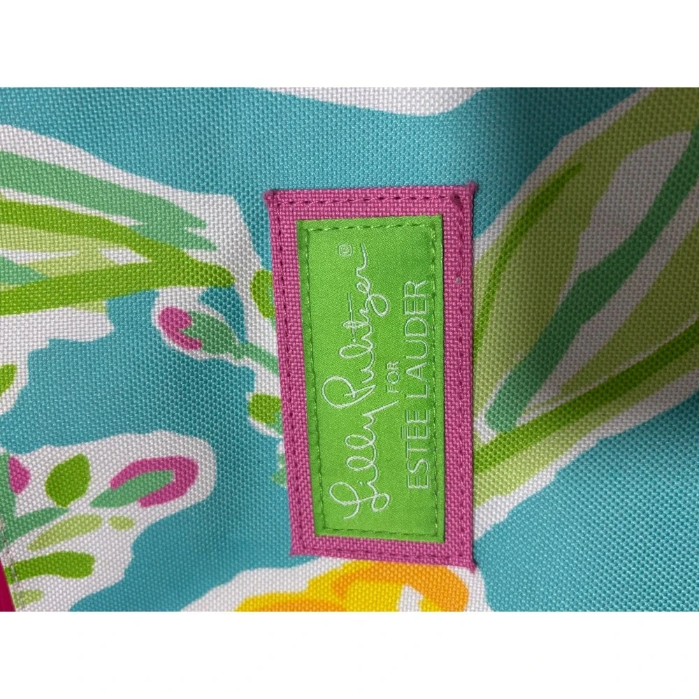 Lilly Pulitzer Estee‎ Lauder Canvas Tote Bag Lemon Print Blue Yellow Pink Floral